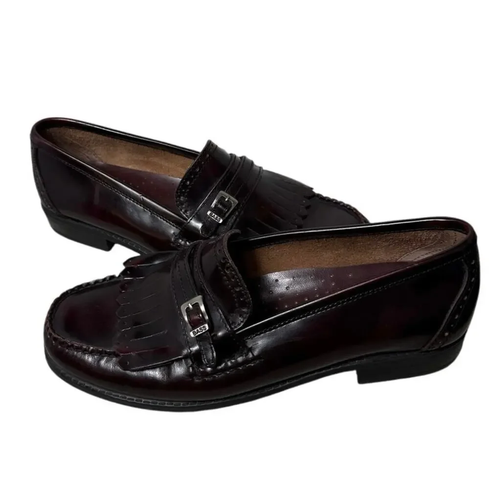 Vtg 90s Bass Weejuns 6.5 Harper Kiltie Fringe Loafers Leather Oxblood Burgundy
